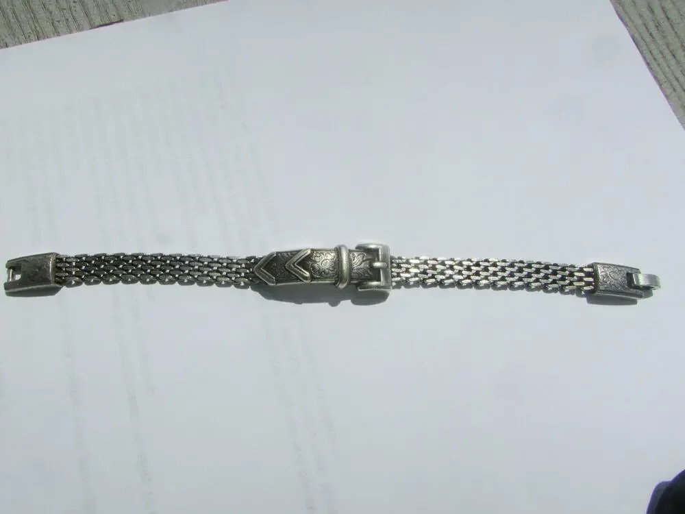 Vintage Brighton SilverTone Mesh Chain Ornate Floral Western Style Buckle Design